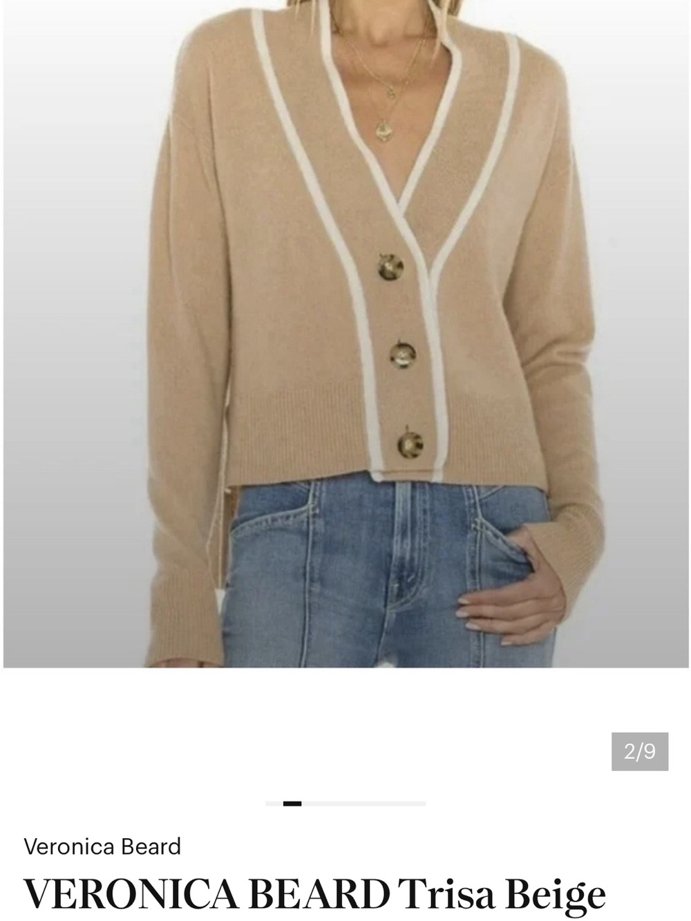 VERONICA BEARD Trisa Beige V-Neck Button Cardigan Sweater 100% cashmere size m